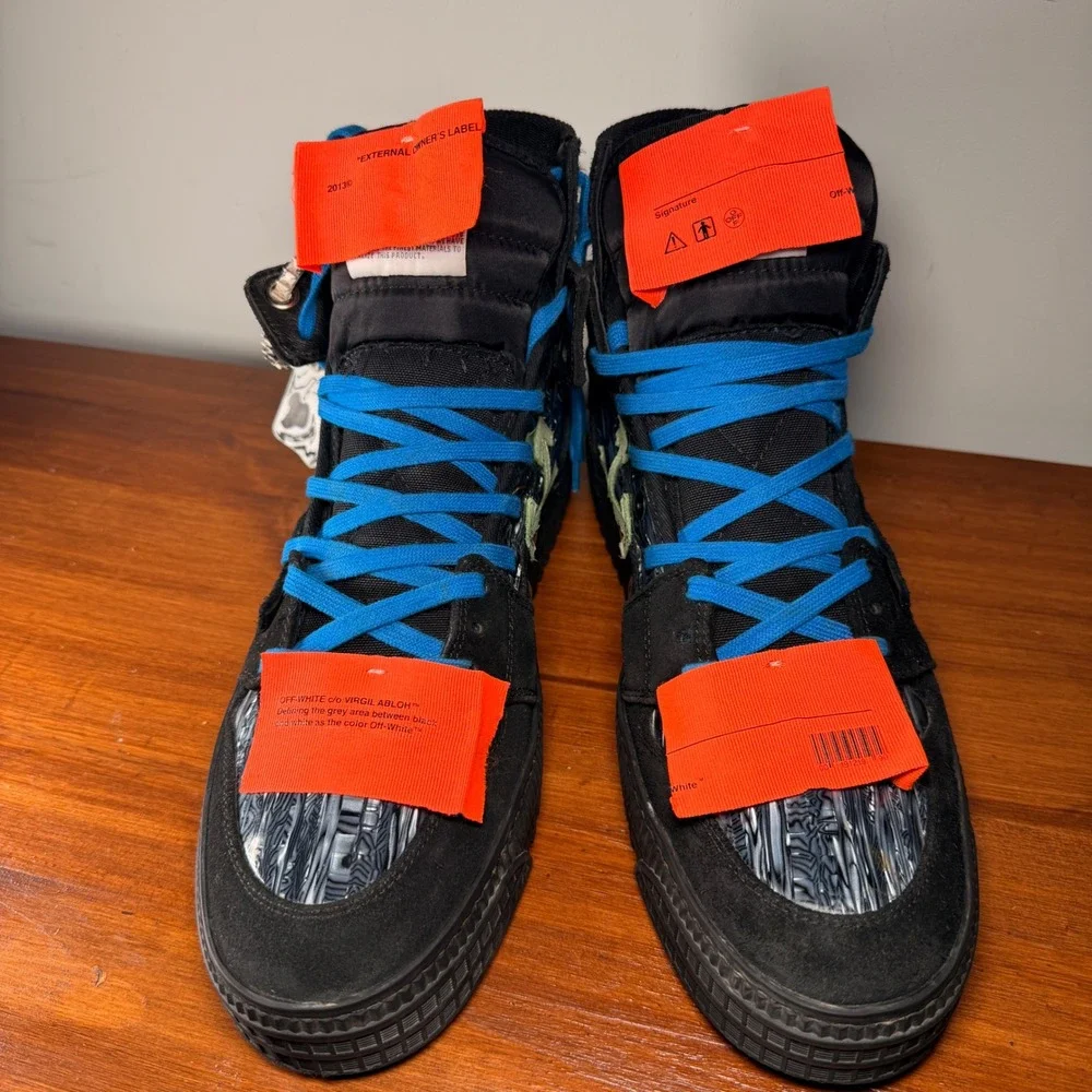 Off-White Off-Court 3.0 Hi Sneaker Mens Black Optical White Suede Blue Virgil